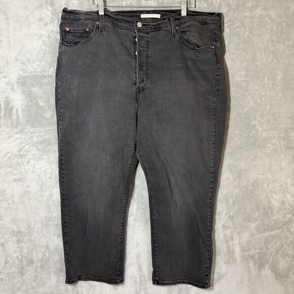 Levis Ribcage Straight Ankle Denim Jeans 24W Plus Women Faded Black Stretch - Picture 1 of 11
